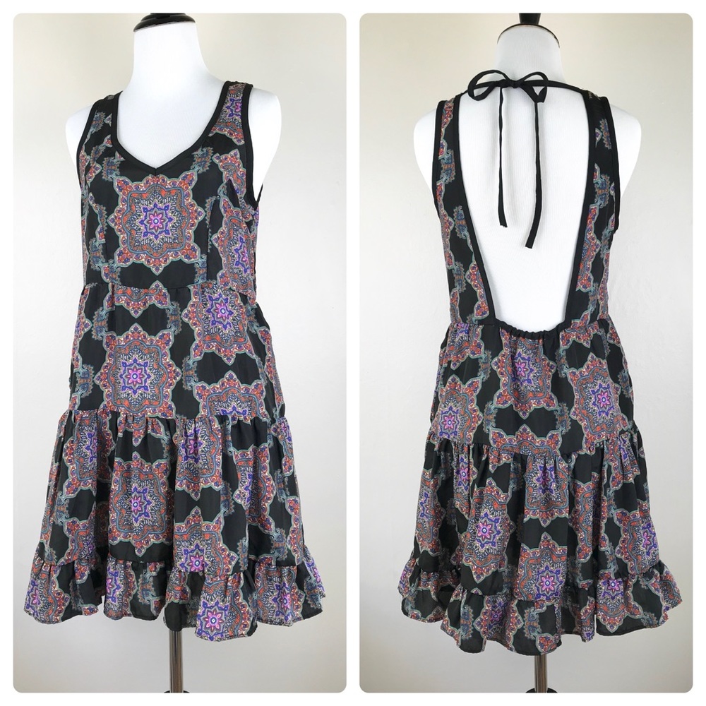 Band of Gypsies Black Patterned Tiered Dress Sz Sm